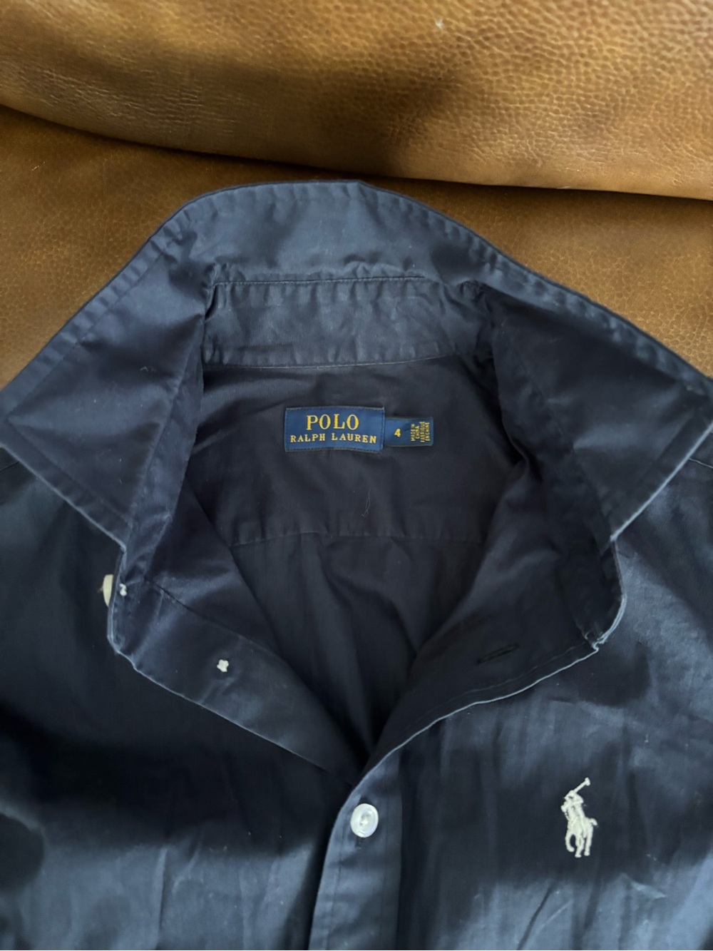 Ralph Lauren Navy Cotton Button-Front Shirt with Pony Logo - Picture 2 of 3